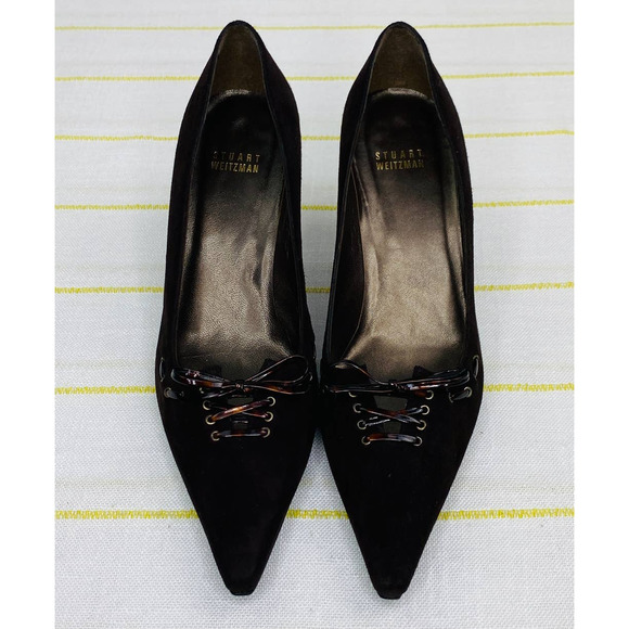 Stuart Weitzman Brown Suede Lace Up Point Toe Heels Women 9M Career Chic Luxe - Picture 1 of 11